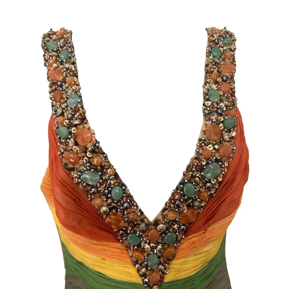 NWT Mandalay 100% Silk Mylticolored Midi Dress w/Gemstone&Beaded embellishment 4 - Picture 7 of 13